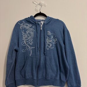 Y2K Blue Hoodie with Rhinestone Design